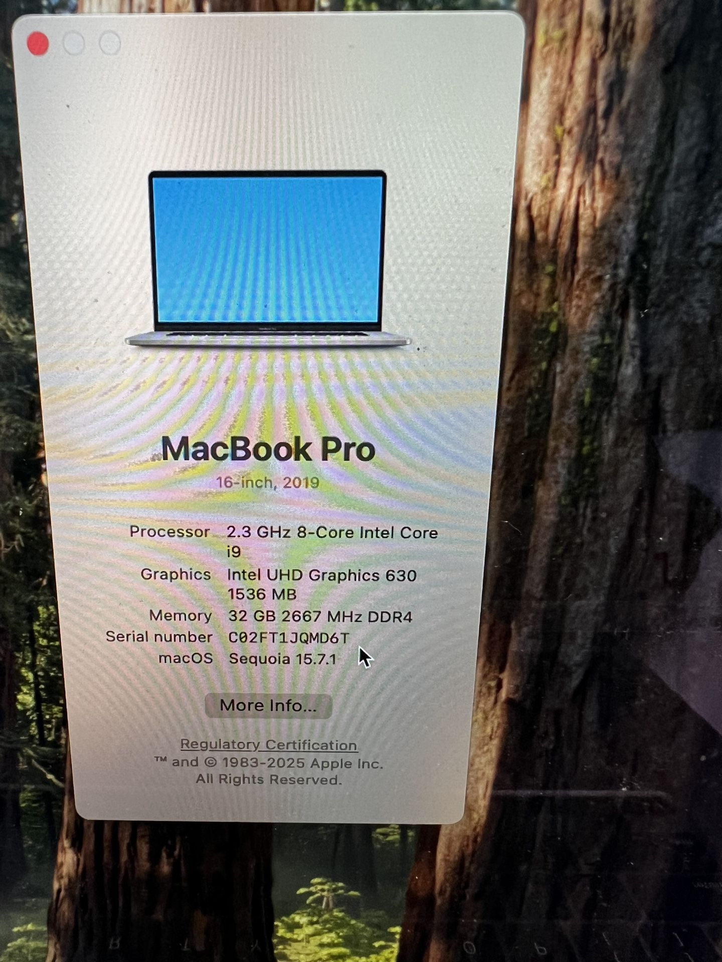 2019 15” Apple MacBook Pro 2.3 I9 32GB 1tb