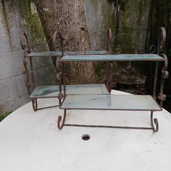 Shabby Chic Wrought Iron Glass Garden Shelves