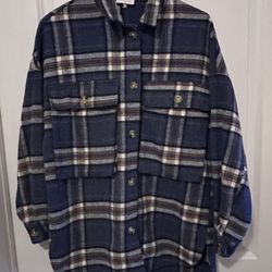Pink Lily Flannel Shirt Womens Oversized Medium Blue Plaid