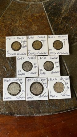 8 - German SILVER & BRONZE RARE COINS! Pfennigs, Half Marks & Marks! C details in the description.