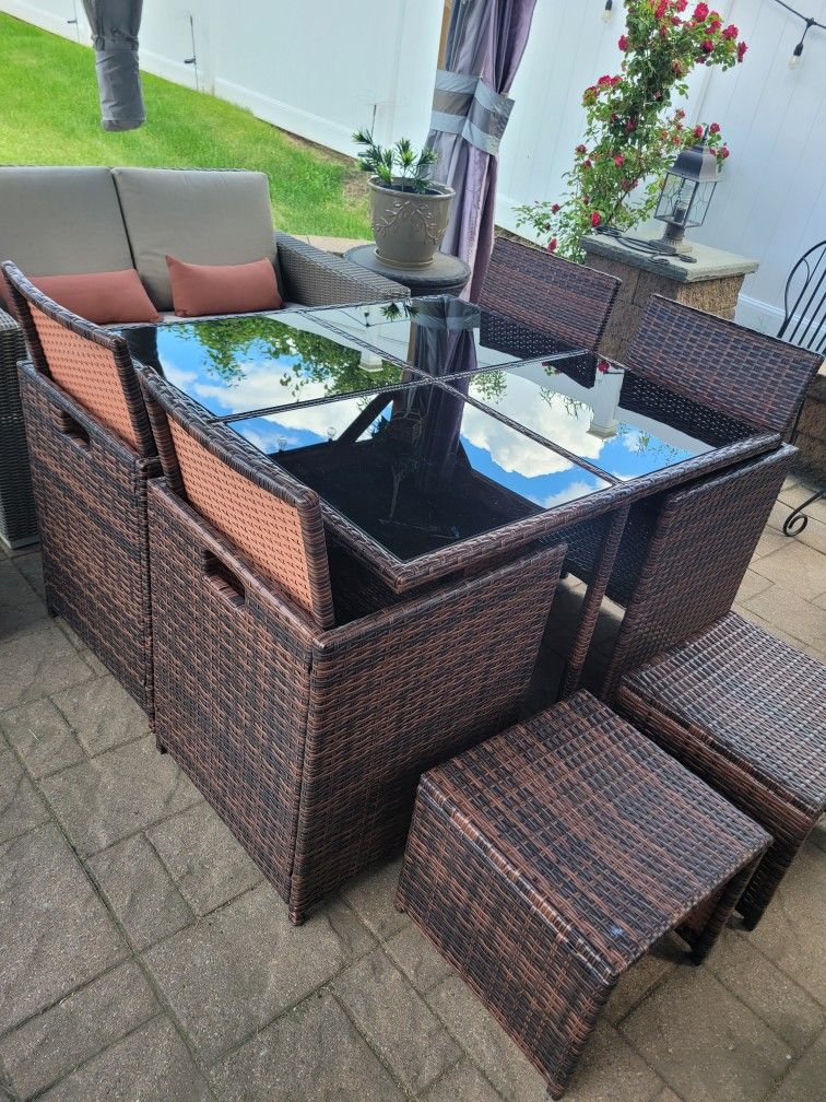9pc Small Outdoor Rattan Dining Set
