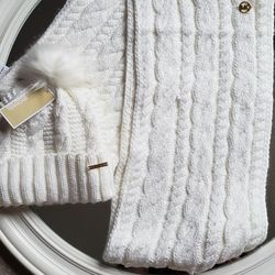 Mk ladies Cream Color Scarf And Beanie Set 