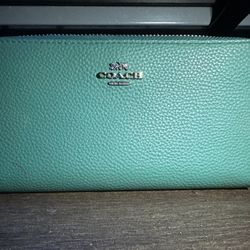 Green Coach Wallet Textured Leather 