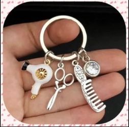 New Hairdresser/Stylist Beauty WHITE With Jewel 💎 Keychain Absolutely Adorable