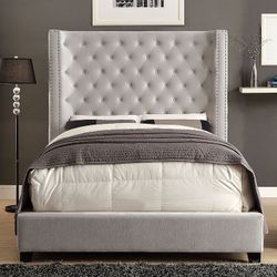 CalKing Ivory Color Tufted Bed Frame @Elegant Furniture