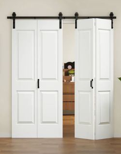 Bifold Barn Doors 64” x 84” 4 Panel, White Primed