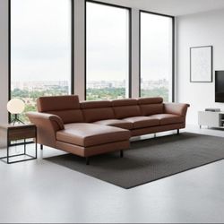 Free Delivery Moran Arcadia Extended Leather Chaise Sofa