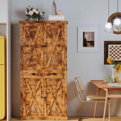 Storage Cabinet with Drawers and Doors for Living Room and Entryway with Barn Doors, Drawer, 4 Adjustable Shelves, Freestanding Cupboard