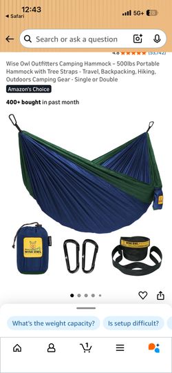 NWT WISE OWL SINGLE HAMMOCK CAMP OUTDOORS
