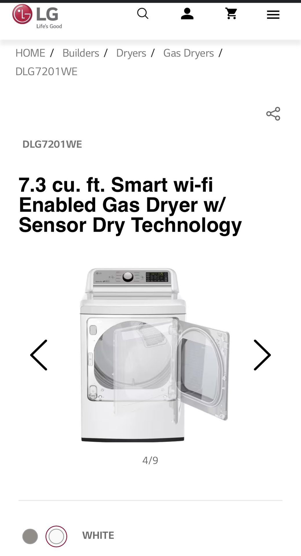 7.3 cu. ft. Smart wi-fi Enabled Gas Dryer w/ Sensor Dry Technology