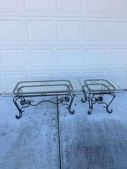 2 Piece Lightweight Metal Glass Top Coffee Table & End Table Set