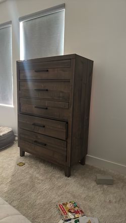 Dark Brown Wood 5-Drawer Tall Dresser