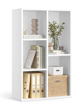 Bookshelf, Bookcase, Cube Shelf with 5 Compartments, 9.4 x 19.7 x 31.6 Inches, Storage Shelf, for Living Room, Home Office, Dining Room, Cloud White U