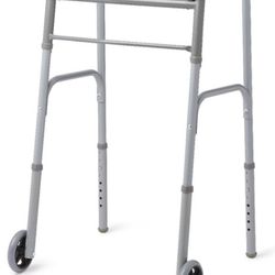 Medline Two-Button Folding Height Adjustable Push Button Legs Walker 5" Wheels