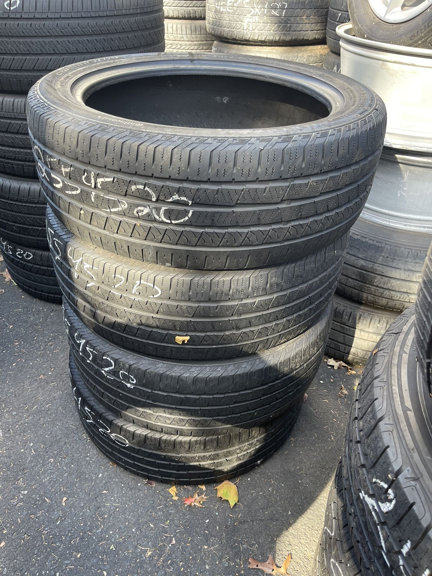 255/45/20 continental set of used tires in great condition 300$ for 4 tires plus tax. Installation and balance available but not included.  Wheel alig