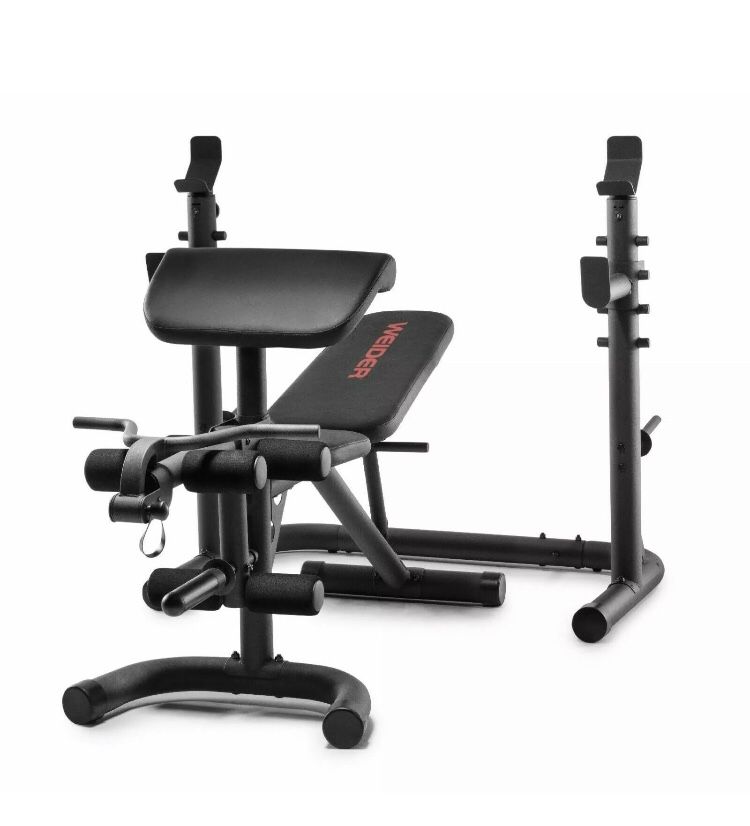 Weider XRS 20 Olympic Workout Bench with Independent Squat Rack and Preacher Pad