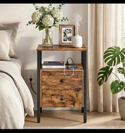 2 Tall iron nightstands 24” with 2 drawers and built in USB outlets
