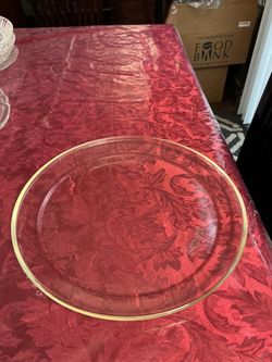 12” Clear Pyrex Glass Charger Plate with Gold Rim