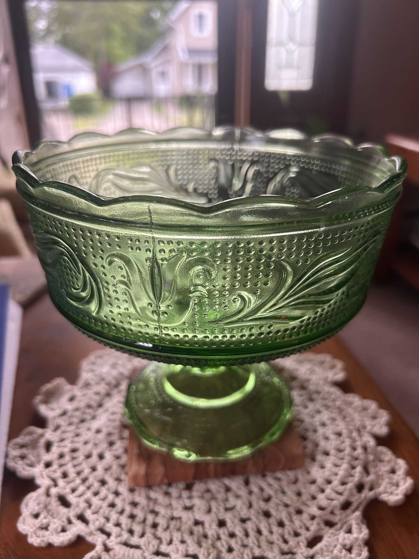 EMERALD GREEN Glass CANDY Dish 5-1/2” High