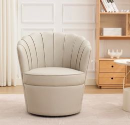 Genuine Top-Grain Leather Wing-Back Accent Chair | 360° Swivel Home Office Chair with Curved Fluted Design | Available in 4 Colors