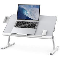 SAIJI Laptop Bed Tray Desk, Adjustable PVC Leather Desktop Lap Desk, Portable Laptop Table Stand with Storage Drawer, Foldable Laptop Tray for Sofa Co