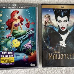 The Little Mermaid DVD/Blu-Ray Diamond Ed. NEW W/Slipcover & Maleficent - Used.