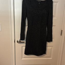 Shimmering Black Dress Round Neck, Long Sleeves