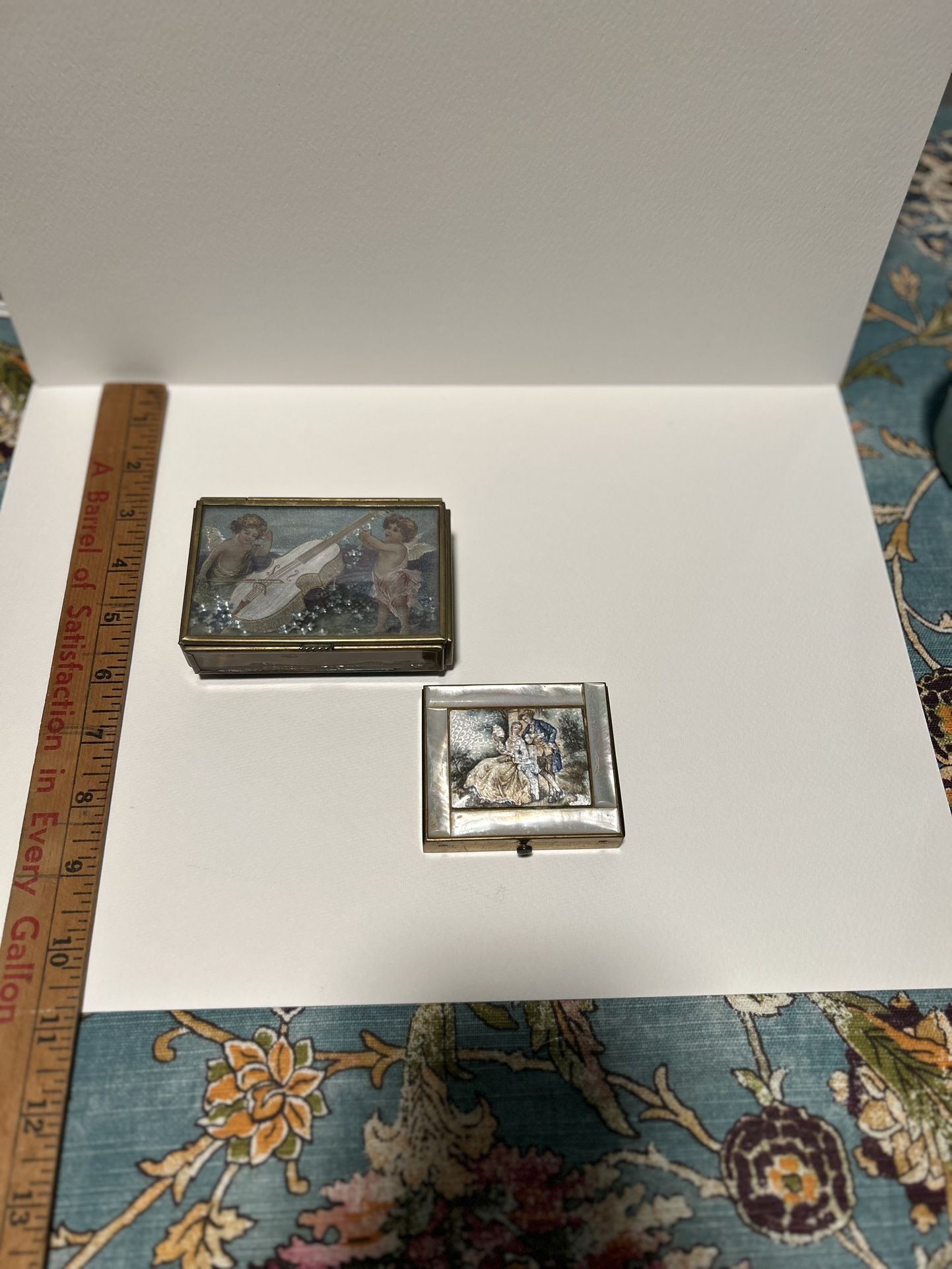 Antique Brass Trinket Boxes W/ MOP/ Inlay