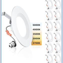 Ensenior 5/6 Inch 5CCT LED Can Lights 12 Pack, Retrofit Led Recessed Lighting, Baffle Trim, Dimmable, 9W=110W, 1000LM, 2700K/3000K/3500K/4000K/5000K S