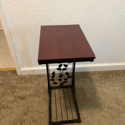 Cherry wood Metal Leaf pattern End table Couch Side Table
