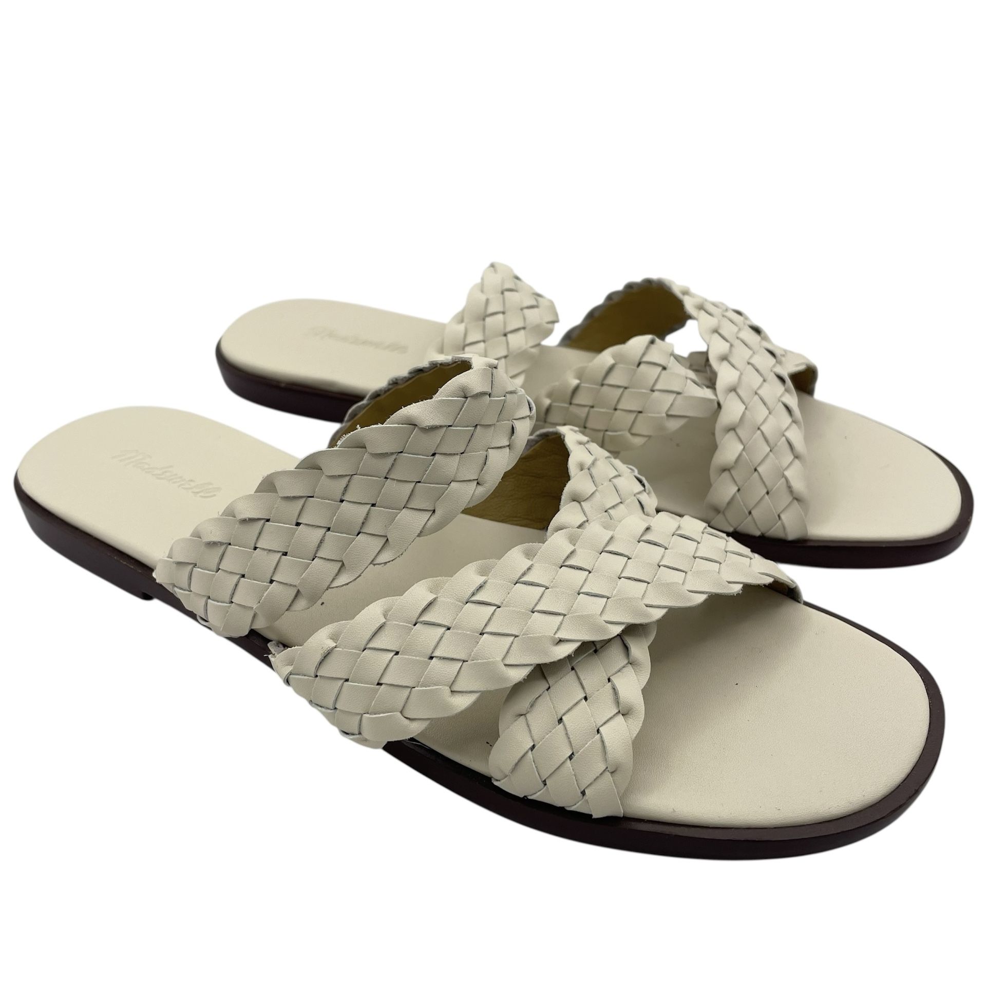 Madewell Mena woven leather cream slide sandals women’s Size 7