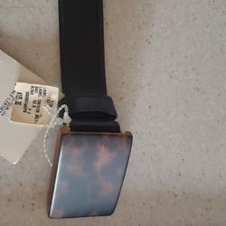 Women's Leather Belt Size L Tortoise Belt Buckle NEW