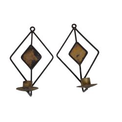 Rustic Welded Iron Wall-Mount Candlestick Holders Set of 2