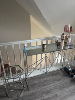 Glass vanity table with matching side table