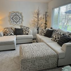 Large Living Room Set With End Table Lamps Sofa Love Seat Couch