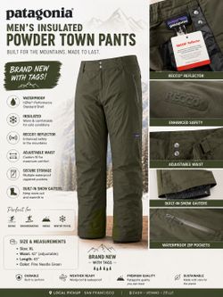 🇺🇸 Patagonia Men’s Insulated Powder Town Pants - Brand New with Tags NEW WITH TAGS