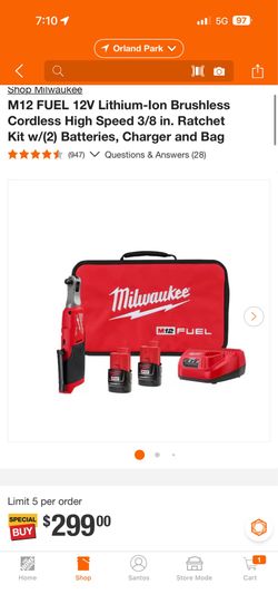 M12 FUEL 12V Lithium-Ion Brushless Cordless High Speed 3/8 in. Ratchet Kit