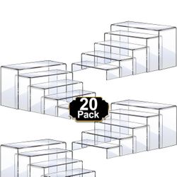 Aheroi Acrylic Risers, 20 Pcs 4 Set Display Stands, Clear Rectangular Risers for Decor, Cupcake Funko, Shoe Display (1-3-4-5-6IN)
