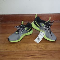 NWT, Kids Reebok Gray, Black, & Green-Yellow Athletic Shoes Sneakers 11.5