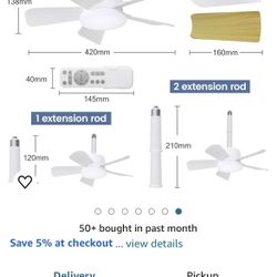 New in box Socket Fan Light-Ceiling Fans with Lights and Remote,19in Small Ceiling Fan with 6Speeds,Definite time,Dimmable LED,E26/E27 Base for Bedroo