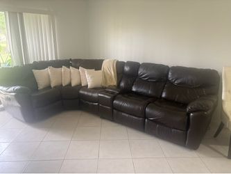 Dark Brown  Micro Large Triple Power Reclining Two-arm Sectional, plus the table are from cityfurniture