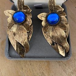 Aretes Gold hoja piedras azul