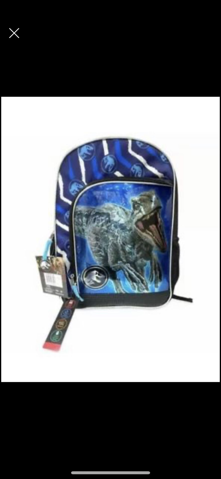 Jurassic World Backpack 17" T-rex Dinosaur Book Bag School Tote Blue