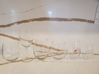 Lot of 6 Mixed Clear Glass Glasses Wine Fenn Valley MI Lazy Ballerina Winery 12 Corners Collectible 