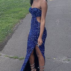 Blue Backless Prom Dress