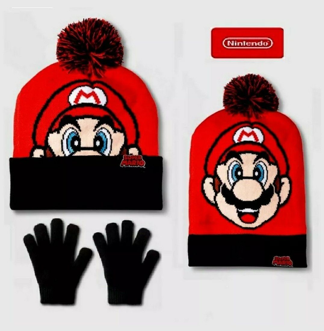 Nintendo Super Mario Beanie / Hat and gloves Set for 3 to 7 years winter warm and cozy