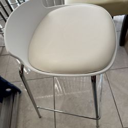 White (4) Bar Stools Countertop Leather Padded Seat 