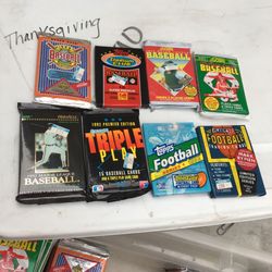 Lot Of Unopened Football, Baseball and Hockey cards from the Late 80s to Early 90s  + 2 Binders Of Misc. Cards