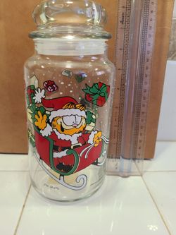 Garfield Christmas Glass Candy Jar with Lid