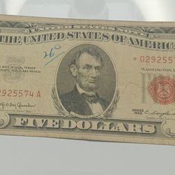 1963 Five Dollar $5 Bill Red Seal United States Note, **STAR NOTE**